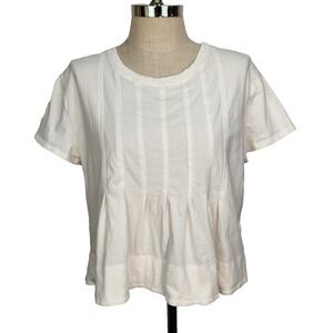 Pilcro Pleated Swing Tee Shirt L Vanilla White Cotton Cap Sleeve Boxy Fit